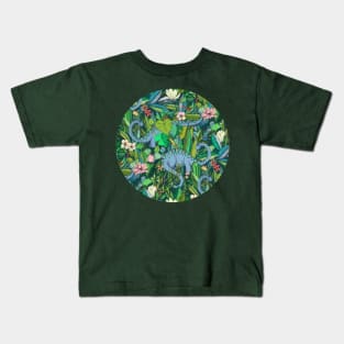 Improbable Botanical with Dinosaurs - dark green Kids T-Shirt